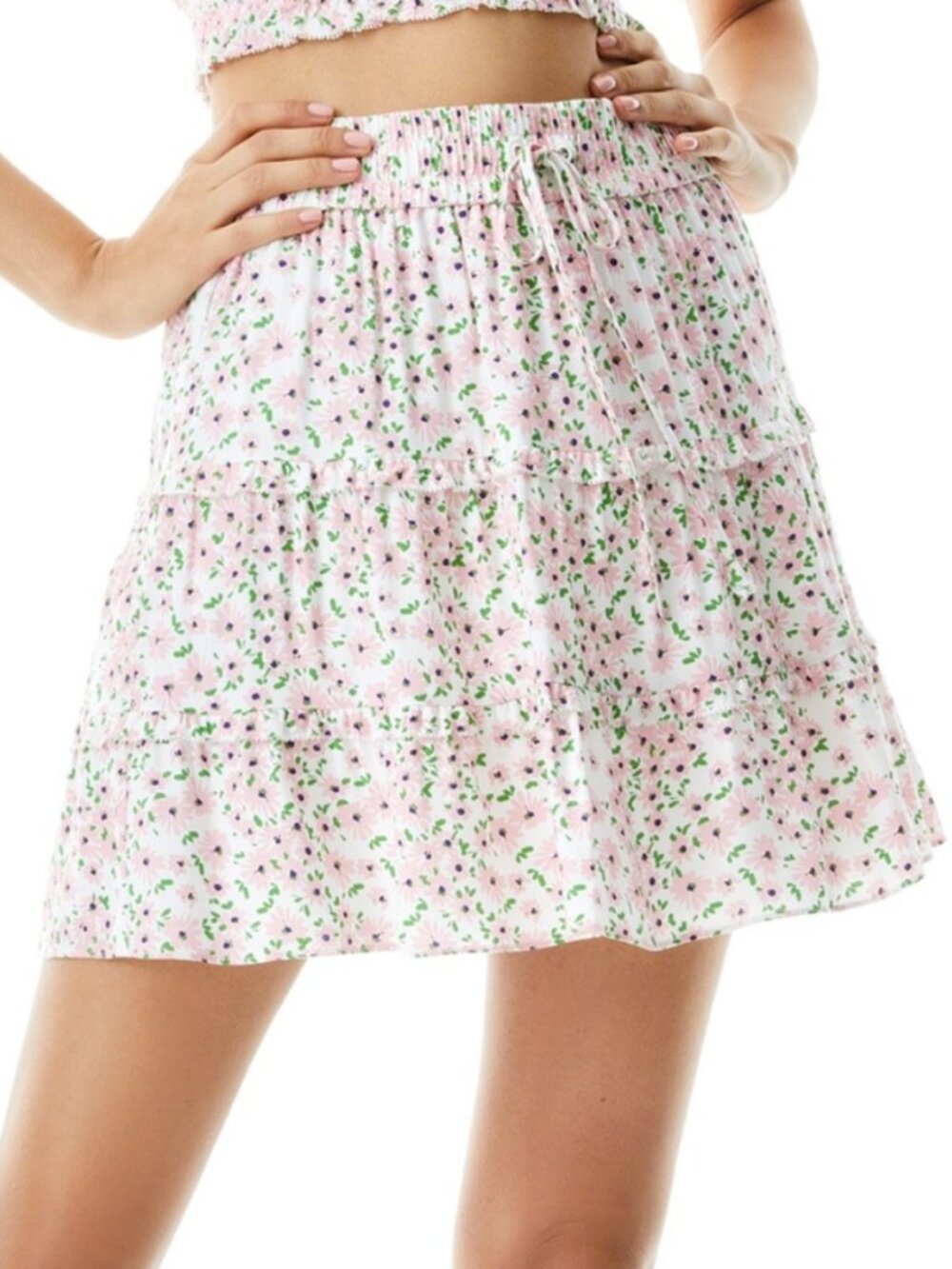 ALICE + OLIVIA Vinita Floral Mini Skirt in Monterey Ditsy Soft White Size 0